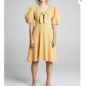 Rhode Ginny Tie‎ Front Crinkle Gingham Puff Sleeve Dress